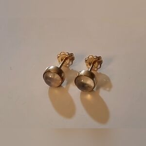 Rainbow Moonstone Stud Earrings, 14k Yellow Gold
